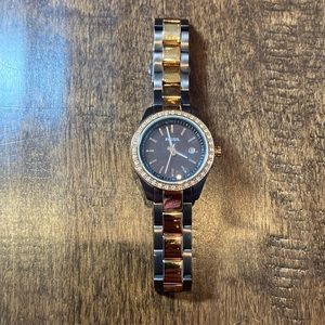 Fossil watch brown with gold trim, metallic bracelet